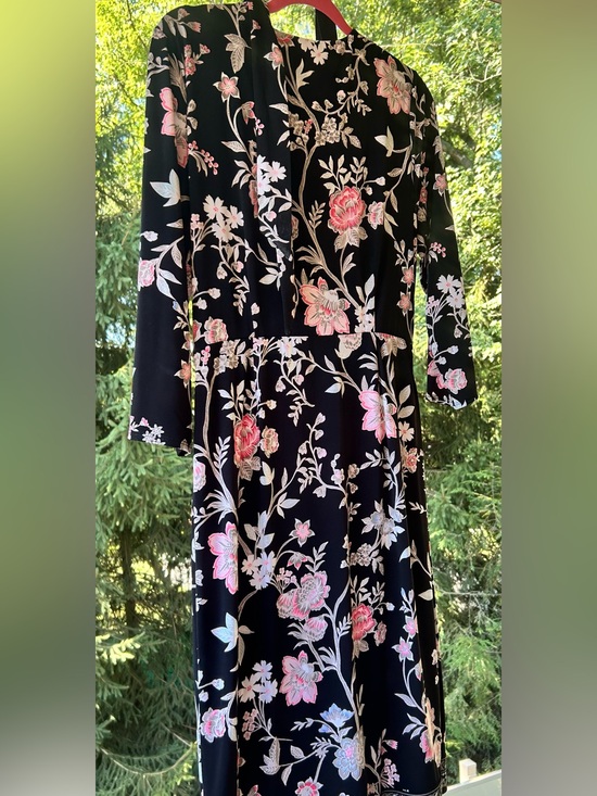 INC International Concepts Dresses & Skirts - INC International Concepts Black with Pink Floral Print Wrap Dress 3/4 Sleeve